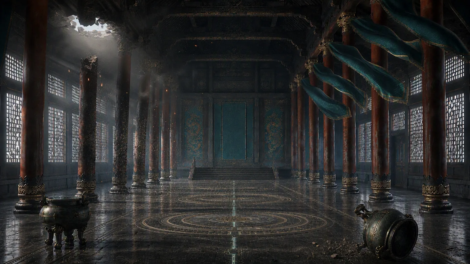 The damaged Hall after discharge with its fixed consequence signature.