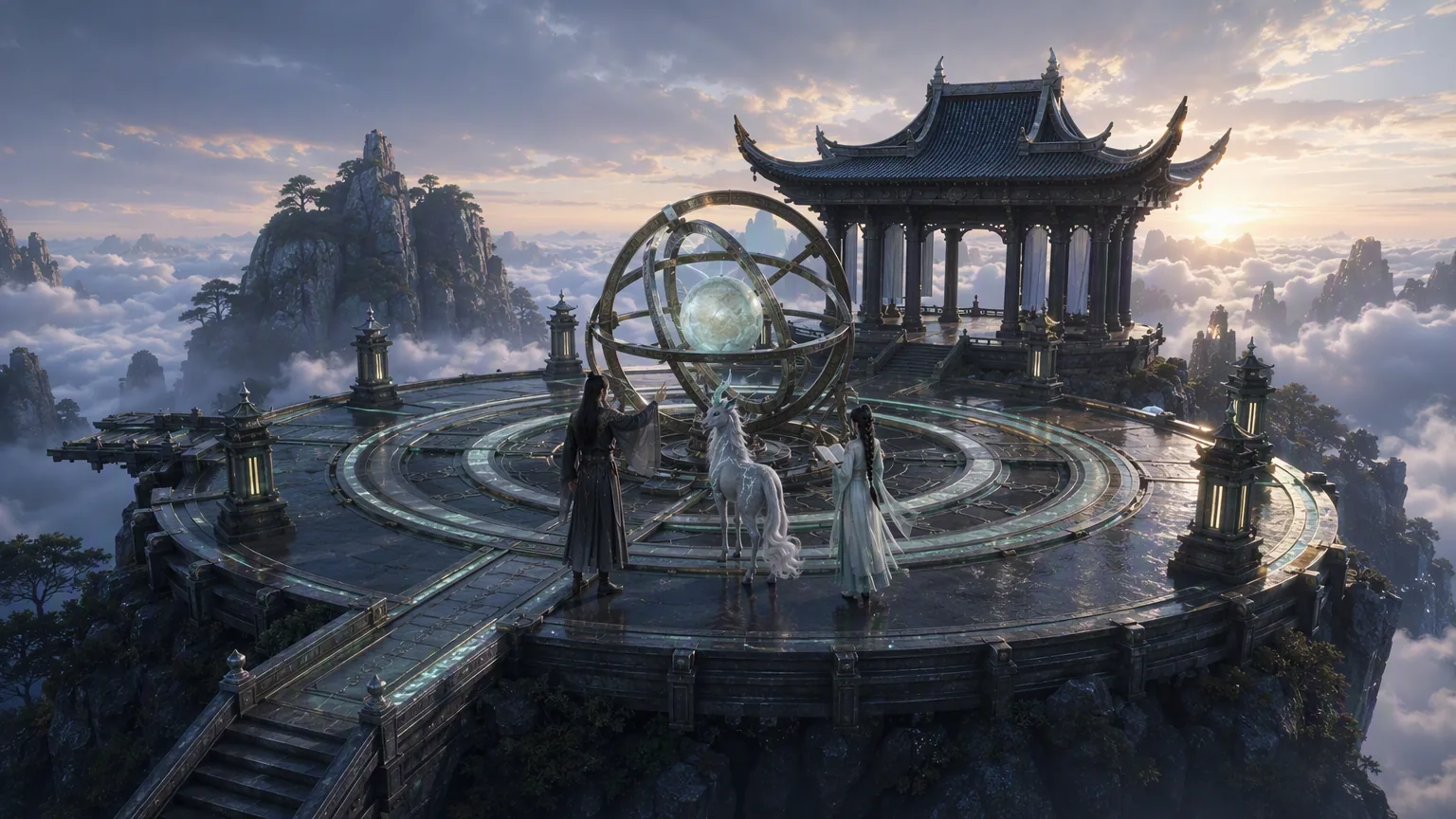 Yan, Luo, and the Cloudhorn together at the restored Starfall Observatory.